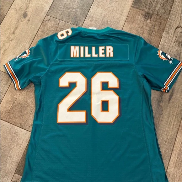 🏈 NFL Miami Dolphins Miller 26 Teal Jersey with Logo Pro Line Football 🏈 Retired - Picture 2 of 5